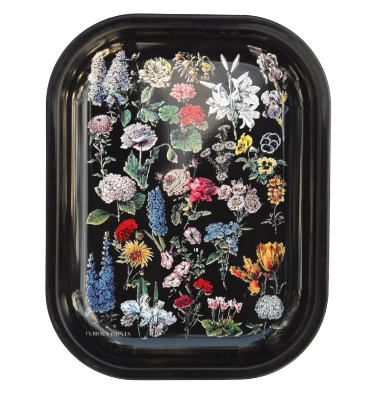 Custome made tray brid motif floral metal black handles store