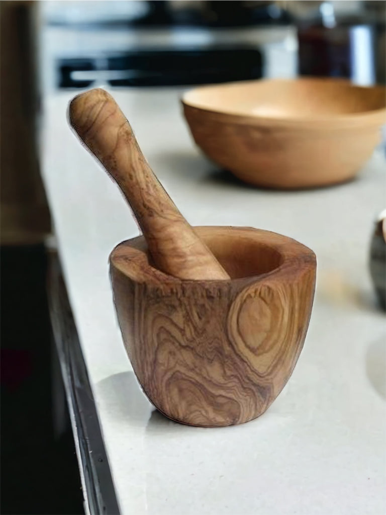 Olive Wood Mortar and Pestle - Smooth Style - 5.5”