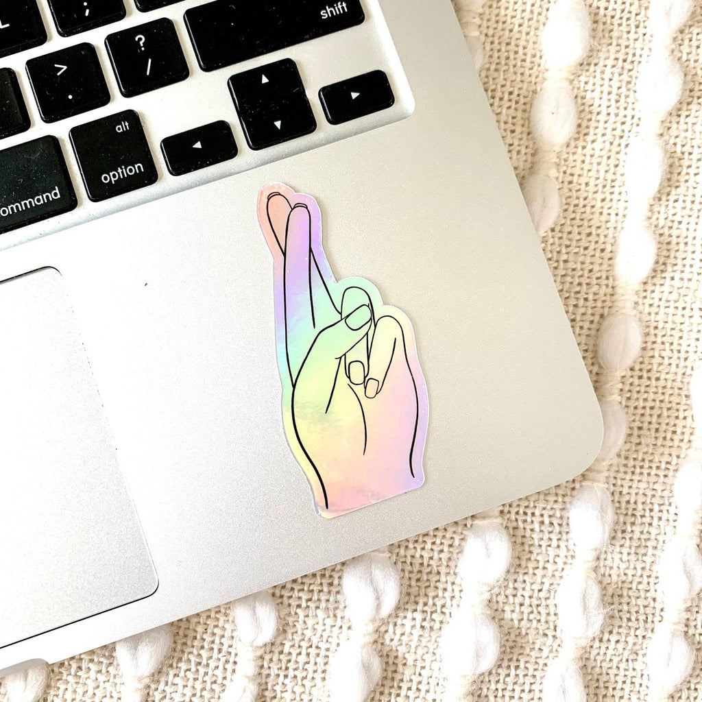 Elyse Breanne Design - Holographic Crossed Fingers Sticker, 3x2in.