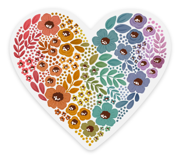 Elyse Breanne Design - Clear Pride Rainbow Floral Heart Sticker 2.75x2.75in.