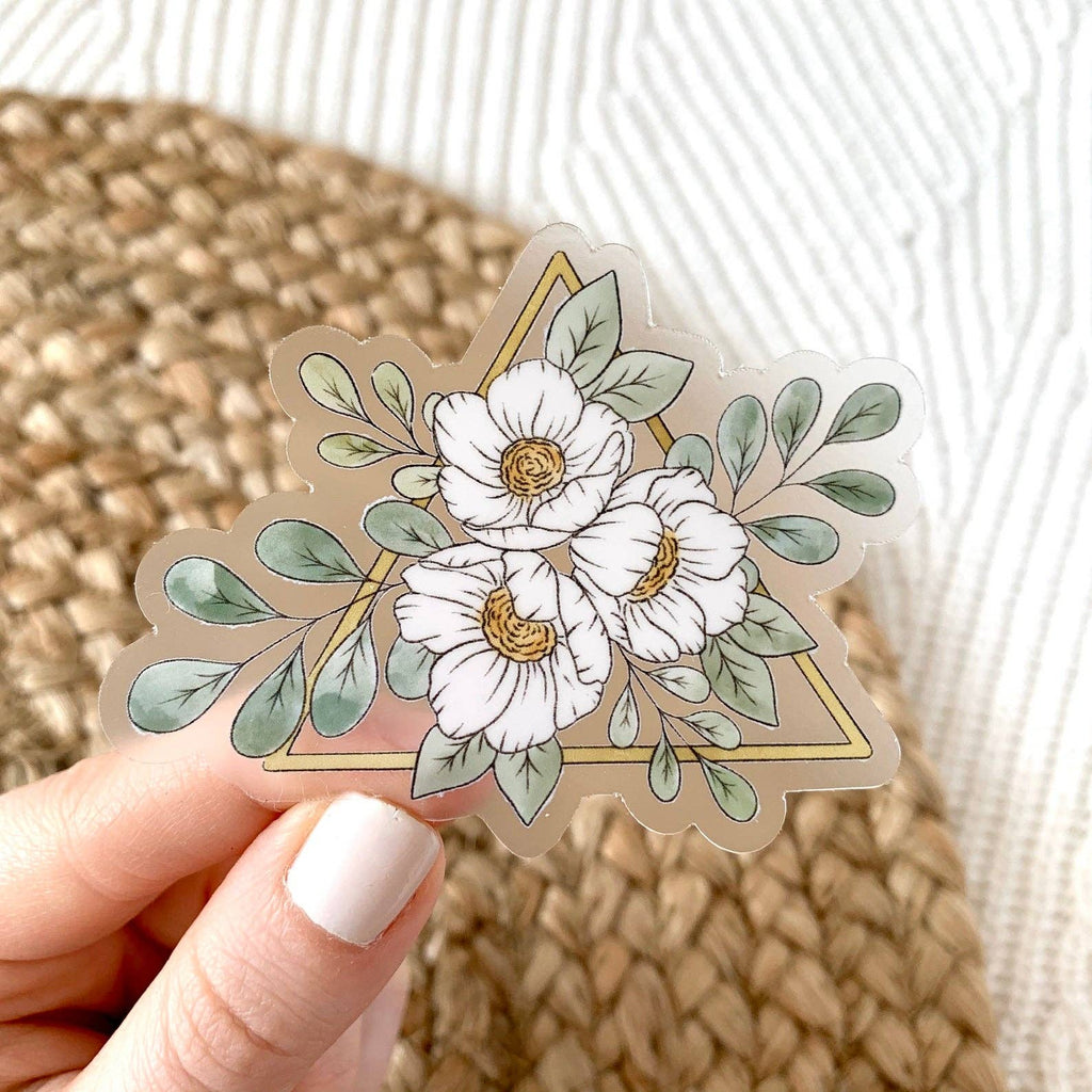 Elyse Breanne Design - Clear Gold Triangle Floral Sticker 3x3in.