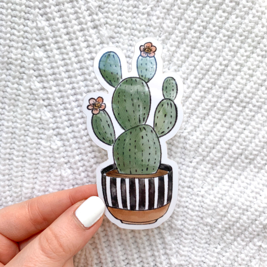 Elyse Breanne Design - Watercolor Striped Planter Cactus Sticker, 3x2 in.