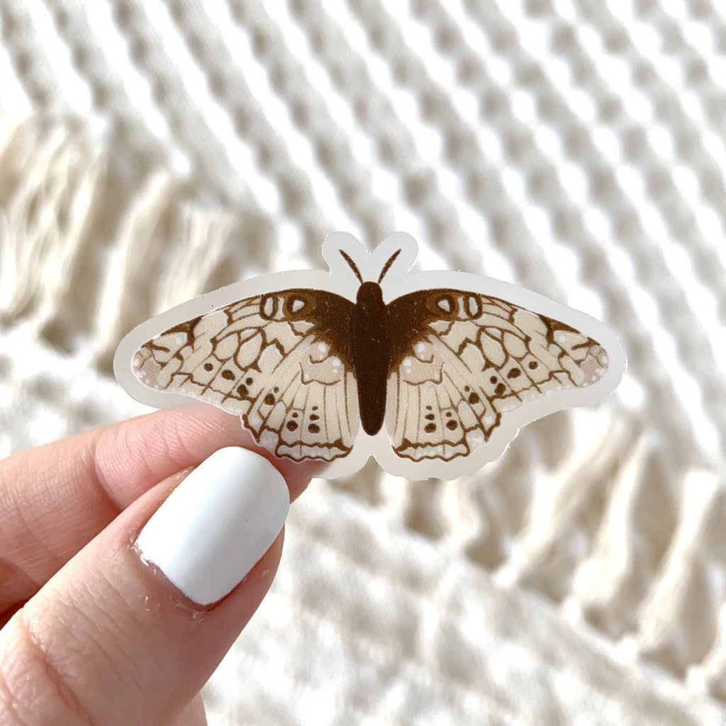 Elyse Breanne Design - Clear Beige Speckled Moth Sticker, 2x1in.
