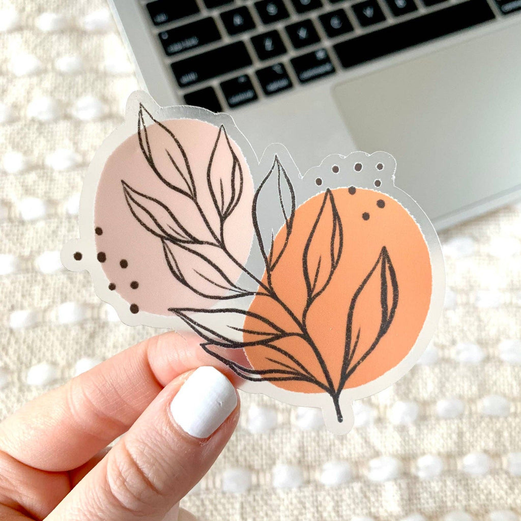 Elyse Breanne Design - Clear Pink Leaves Sticker, 3x3in.