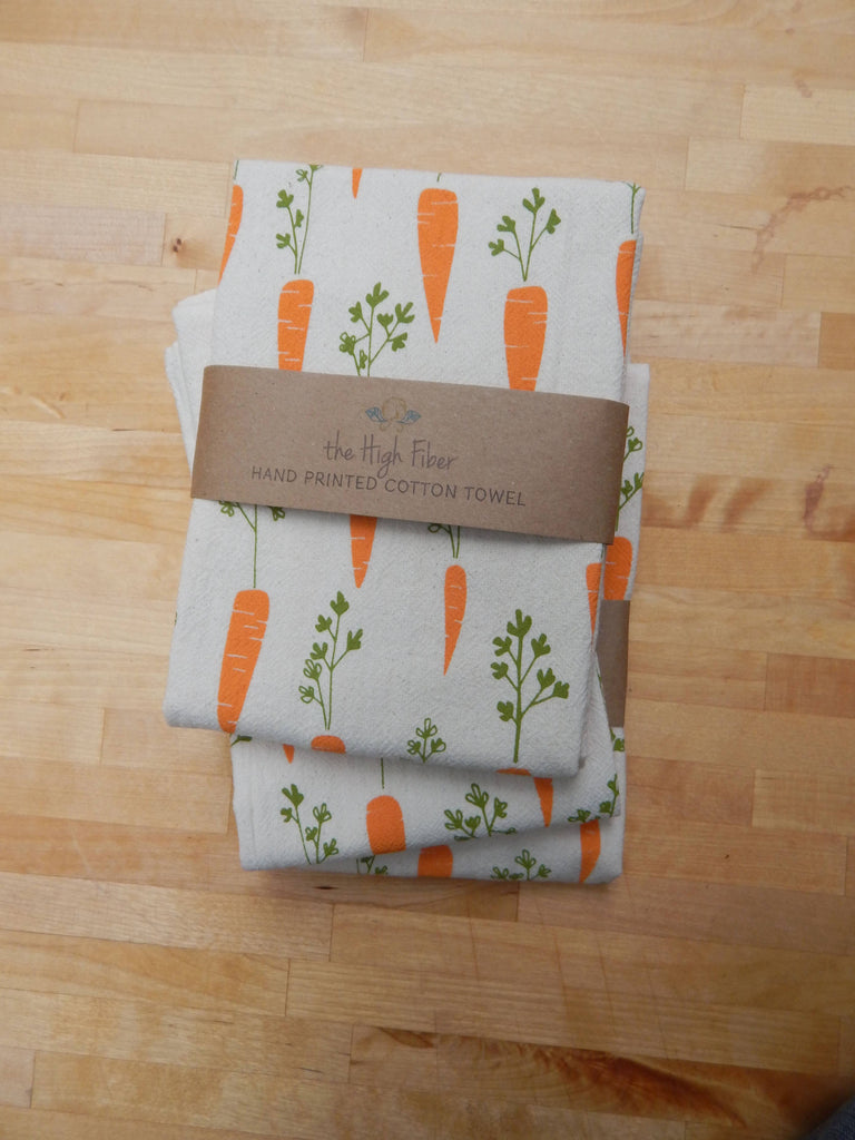 Carrot, Handprinted Tea Towel,