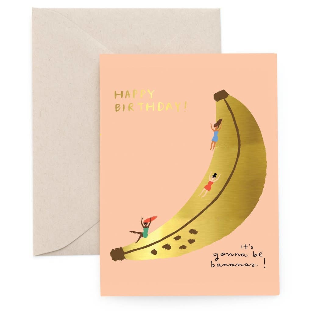 Birthday Banana Slide - Gold Foil Greeting Card
