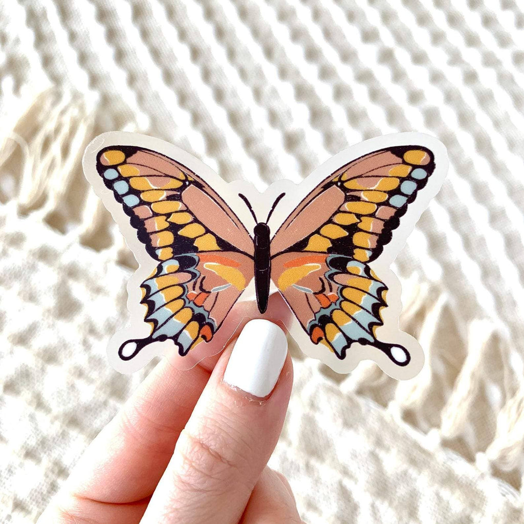 Elyse Breanne Design - Clear Pink Swallowtail Butterfly Sticker, 3x3 in.
