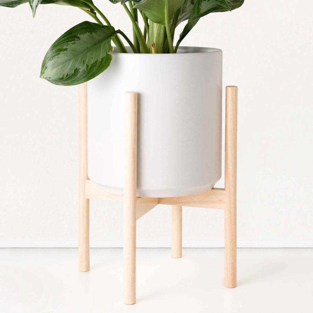 Ceramic Planter with Wood Plant Stand