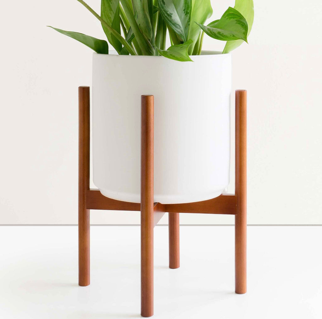 Ceramic Planter with Wood Plant Stand