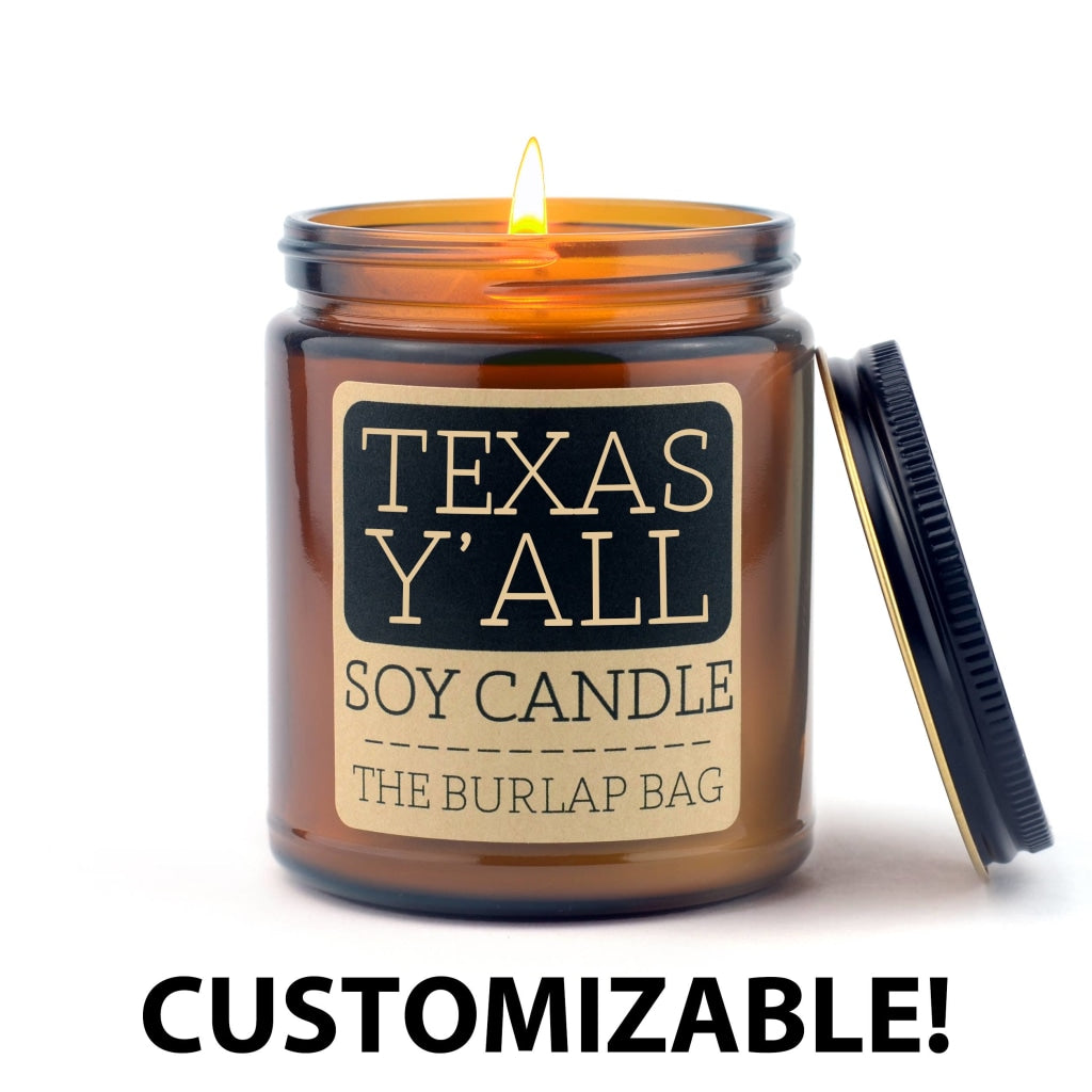 The Burlap Bag - (Your City/State/Other) Yall 9Oz Soy Candle Customizable!